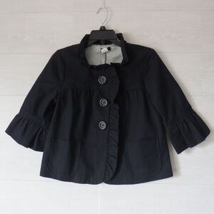J. Crew Black Ruffled 100% Cotton 3/4 Sleeve Career wear Blazer Jacket Size 2